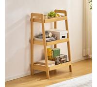 MESCXTY 3-Tiers Ladder, Saving Space Shelves for Small Spaces,Mid Century Modern Bookcase, Free Standing Side Table Bedroom Living Room Kitchen(3-Tiers, Wood)