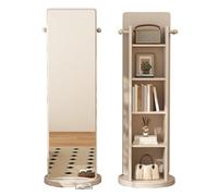 MESCXTY 360° Rotating Full-Length Mirror with 5-Tier Bookcase & 4 Hooks,Swivel Full Body and Standing Bookshelf, 65.3" L x 14.1" W Floor Mirrors Storage for Bedroom, Entryway