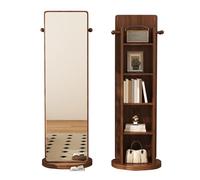 MESCXTY 360° Rotating Full-Length Mirror with 5-Tier Bookcase & 4 Hooks,Swivel Full Body and Standing Bookshelf, 65.3" L x 14.1" W Floor Mirrors Storage for Bedroom, Entryway