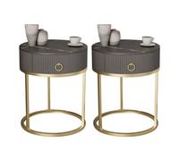 MESCXTY Bed Nightstand Stone Bedside Cabinet with Drawer Round Rock Plate Small Coffee Table Sofa Side Gold-Black 2 Pieces Set Without Shelf 19.5" L x 19" W 23" H