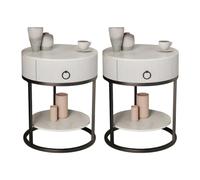 MESCXTY Bed Nightstand Stone Bedside Cabinet with Drawer Round Rock Plate Small Coffee Table Sofa Side Black-White 2 Pieces Set Shelf Included 19.5" L x 19" W 23" H