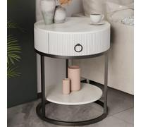 MESCXTY Bed Nightstand Stone Bedside Cabinet with Drawer Round Rock Plate Small Coffee Table Sofa Side Black-White 1 Piece Shelf Included 19.5" L x 19" W 23" H