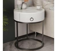 MESCXTY Bed Nightstand Stone Bedside Cabinet with Drawer Round Rock Plate Small Coffee Table Sofa Side Black-White 1 Piece Without Shelf 19.5" L x 19" W 23" H