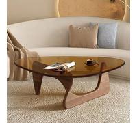 MESCXTY Coffee Table, Modern 11.7" Contemporary Abstract Wooden Base Irregular Glass Top Table Side End for Living Room Easy Assembly, Brown-Walnut