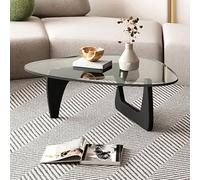 MESCXTY Coffee Table, Modern 11.7" Contemporary Abstract Wooden Base Irregular Glass Top Table Side End for Living Room Easy Assembly, Clear-Black