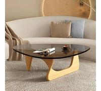 MESCXTY Coffee Table, Modern 11.7" Contemporary Abstract Wooden Base Irregular Glass Top Table Side End for Living Room Easy Assembly, Black-Natural
