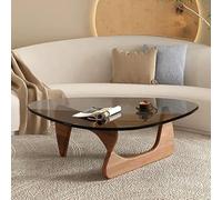 MESCXTY Coffee Table, Modern 11.7" Contemporary Abstract Wooden Base Irregular Glass Top Table Side End for Living Room Easy Assembly, Black-Walnut