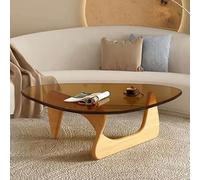 MESCXTY Coffee Table, Modern 11.7" Contemporary Abstract Wooden Base Irregular Glass Top Table Side End for Living Room Easy Assembly, Brown-Natural