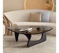 MESCXTY Coffee Table, Modern 11.7" Contemporary Abstract Wooden Base Irregular Glass Top Table Side End for Living Room Easy Assembly, Black-Black