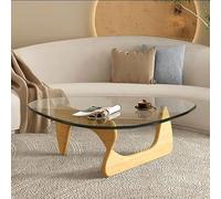 MESCXTY Coffee Table, Modern 11.7" Contemporary Abstract Wooden Base Irregular Glass Top Table Side End for Living Room Easy Assembly, Clear-Natural