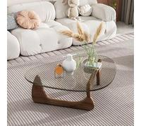MESCXTY Coffee Table, Modern 11.7" Contemporary Abstract Wooden Base Irregular Glass Top Table Side End for Living Room Easy Assembly, Clear-Walnut
