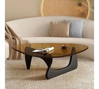 MESCXTY Coffee Table, Modern 11.7" Contemporary Abstract Wooden Base Irregular Glass Top Table Side End for Living Room Easy Assembly, Brown-Black