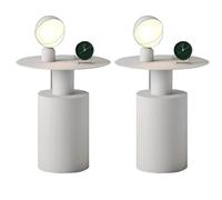 MESCXTY Coffee Table, Modern Metal Nightstand Contemporary Lower Shelf Accent Table 19.7" Tall Side End for Living Room- White 2 Pieces