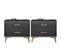 MESCXTY Contemporary Bedside Cabinet Faux Leather Bed Nightstand with 2 Drawers Table Storage Bedroom Solid Wood Small Dark Gray Pieces Set 18" L x 16" W 19" H