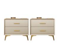 MESCXTY Contemporary Bedside Cabinet Faux Leather Bed Nightstand with 2 Drawers Table Storage Bedroom Solid Wood Small Beige Pieces Set 18" L x 16" W 19" H
