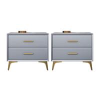 MESCXTY Contemporary Bedside Cabinet Faux Leather Bed Nightstand with 2 Drawers Table Storage Bedroom Solid Wood Small Grey Pieces Set 18" L x 16" W 19" H