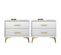 MESCXTY Contemporary Bedside Cabinet Faux Leather Bed Nightstand with 2 Drawers Table Storage Bedroom Solid Wood Small White Pieces Set 16" L x W 19" H