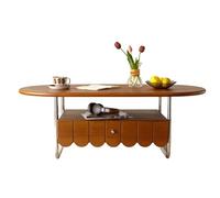 MESCXTY Dark Brown Oval with Drawers Vintage Style Solid Wood Tea Table Multi-Level Storage Stainless Steel Frame Center Tables Rounded Corners for Home Office