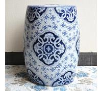 MESCXTY Decorative Ceramic Garden Stool - Outdoor Glazed Hollow Imitation Blue & White Porcelain Drum Side Table, Chinese, Traditional, Asian, Ancient,Repeating pattern-E
