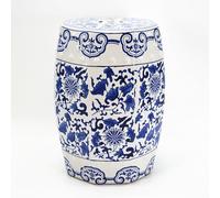 MESCXTY Decorative Ceramic Garden Stool - Outdoor Glazed Hollow Imitation Blue & White Porcelain Drum Side Table, Chinese, Traditional, Asian, Ancient,Continuous pattern-C