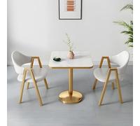 MESCXTY Dining Table Set, Modern Glam White Square Dining Table Furniture with Metal Gold Pedestal Base for Living Dining Room, Table and Upholstered Chairs Set -White