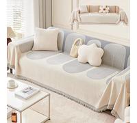 MESCXTY Double Sided Reversible Chenille Sofa Cover Blanket, Couch Blanket for Individual/Loveseat/3 Cushion, Washable Waterproof Stretchy Slipcover, Four Seasons (Grey,180 * 460cm/70.8 181.1in)