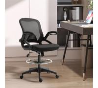 MESCXTY Drafting Chair Tall Office with Flip-up Armrests Executive Ergonomic Computer Standing Desk Chairs Lumbar Support and Footrest Ring (Black)