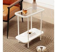 MESCXTY End Table, Modern Simple Side Table Sofa with Shelf on 4 Legs for Living Room Bedroom Office (Clear White, 16" L x 8" W 20.5" H)