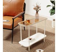 MESCXTY End Table, Modern Simple Side Table Sofa with Shelf on 4 Legs for Living Room Bedroom Office (Tawny White, 23.5" L x 8" W 20.5" H)
