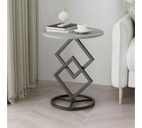 MESCXTY End Table Sofa Table, Sleek Modern Round Stone Topped Side with Steel Pedestal Base for Living Room Bedroom Balcony and Office, Black-Gray 1