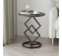 MESCXTY End Table Sofa Table, Sleek Modern Round Stone Topped Side with Steel Pedestal Base for Living Room Bedroom Balcony and Office, Black-Black 1