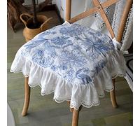 MESCXTY Floral Ruffled Chair Pad Blue & White Flower Print Cushion Vintage Farmhouse, Country Cottage for Wooden Dining Chair, 16.5x16 Inches