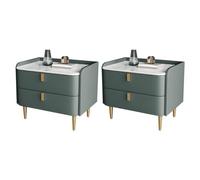 MESCXTY Glam Bed Nightstand Stone Bedside Cabinet with Drawers Table Solid Wood Bedroom Faux Leather Rock Board Nordic Avocado Green 2 Piece Set 19.5" L x 16" W 18.5" H