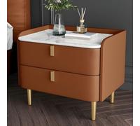 MESCXTY Glam Bed Nightstand Stone Bedside Cabinet with Drawers Table Solid Wood Bedroom Faux Leather Rock Board Nordic Orange 1 Piece 19.5" L x 16" W 18.5" H