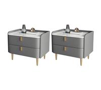 MESCXTY Glam Bed Nightstand Stone Bedside Cabinet with Drawers Table Solid Wood Bedroom Faux Leather Rock Board Nordic Light Gray 2 Piece Set 19.5" L x 16" W 18.5" H