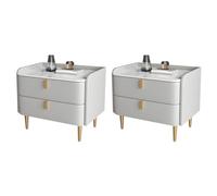 MESCXTY Glam Bed Nightstand Stone Bedside Cabinet with Drawers Table Solid Wood Bedroom Faux Leather Rock Board Nordic Off-White 2 Piece Set 19.5" L x 16" W 18.5" H