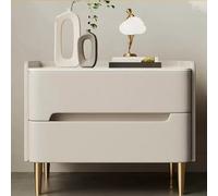 MESCXTY Gray modern minimalist bedroom solid wood bedside table with slate countertop, sofa wooden double storage drawers - coffee (Color : Off-white, S