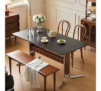 MESCXTY Mid Century Retro Dining Table,Rectangular Solid Wood Kitchen Table,Versatile Coffe Table with Stainless Steel Table Legs for Small Spaces Living Room Restaurant(1.2m, Black)