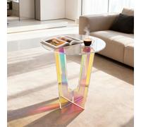 MESCXTY Modern Acrylic, Round Iridescent Side Table Colorful Rainbow Snack for Home Office 17.7" Dia x 20.3" H