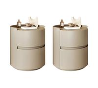MESCXTY Modern Faux Leather Round Nightstand with 2 Drawers, Light Wood Tone Bedside Table Cream Style Small Apartment Bedroom Cabinet Khaki Pieces Set 18" L x W 20" H
