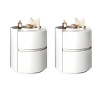 MESCXTY Modern Faux Leather Round Nightstand with 2 Drawers, Light Wood Tone Bedside Table Cream Style Small Apartment Bedroom Cabinet White Pieces Set 18" L x W 20" H