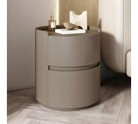 MESCXTY Modern Faux Leather Round Nightstand with 2 Drawers, Light Wood Tone Bedside Table Cream Style Small Apartment Bedroom Cabinet Coffee 1 Piece 16" L x W 20" H