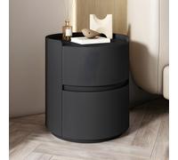 MESCXTY Modern Faux Leather Round Nightstand with 2 Drawers, Light Wood Tone Bedside Table Cream Style Small Apartment Bedroom Cabinet Black 1 Piece 16" L x W 20" H