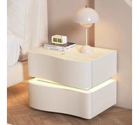 MESCXTY Modern Microfibre Leather Night Stand with LED Light Strip, Curved Bedside Table for Bedroom, Luxury Wood Side Nightstand 2 Drawer Living Rooms Offices