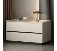 MESCXTY Modern Nightstand, Faux Leather Night Stand with Slate Top & 2 Drawers, Wood Accent Table Bedside Cabinet Furniture for Bedroom (Off-White,1 Piece, 31.5" L x 16" W x 19" H)