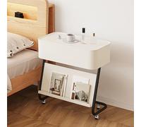 MESCXTY Modern Nightstand with Hidden Storage, Small End Side Table Accent Wheels and Magazine Rack, Movable Bedside Tables for Living Room Bedroom(46x28x50cm(18x11x2, White
