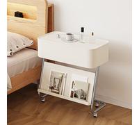 MESCXTY Modern Nightstand with Hidden Storage, Small End Side Table Accent Wheels and Magazine Rack, Movable Bedside Tables for Living Room Bedroom(46x28x50cm(18x11x2, Whit