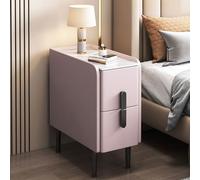 MESCXTY Modern Pu Leather Nightstand with Marble Tabletop, Narrow Bedside Table Luxury Side End 2 Drawers & Metal Legs, Storage Cabinet for Bedrooms(35x40x50cm(14x16x20inch), Pink)