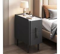 MESCXTY Modern Pu Leather Nightstand with Marble Tabletop, Narrow Bedside Table Luxury Side End 2 Drawers & Metal Legs, Storage Cabinet for Bedrooms(25x40x50cm(10x16x20inch), Black)