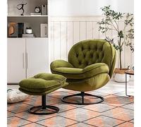 MESCXTY Modern Swivel Accent Chair with Ottoman, Velvet Lounge Footrest and Metal Base, Comfy 360 Degree Swiveling Armchair, Single Sofa for Living Room, Bedroom, Olive Green
